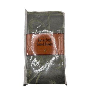 Set Of 4 Harvest Scroll Damask Napkins 17"x17" Sage Cotton/Polyester Blend
